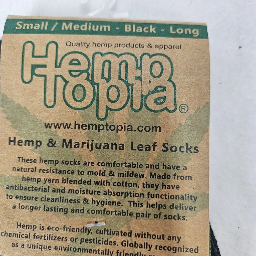 HempTopia Hemp Marijuana Leaf Socks Black Long Small/Medium Eco Friendly